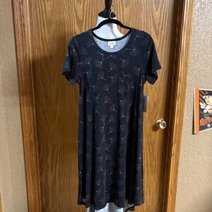 LuLaRoe Black Midi Swing Dress with Pink Dash Motif